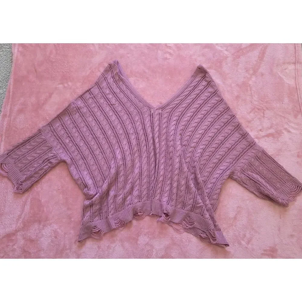 POL Pink V-Neck Cable Knit Oversized Sweater Women's Size Small